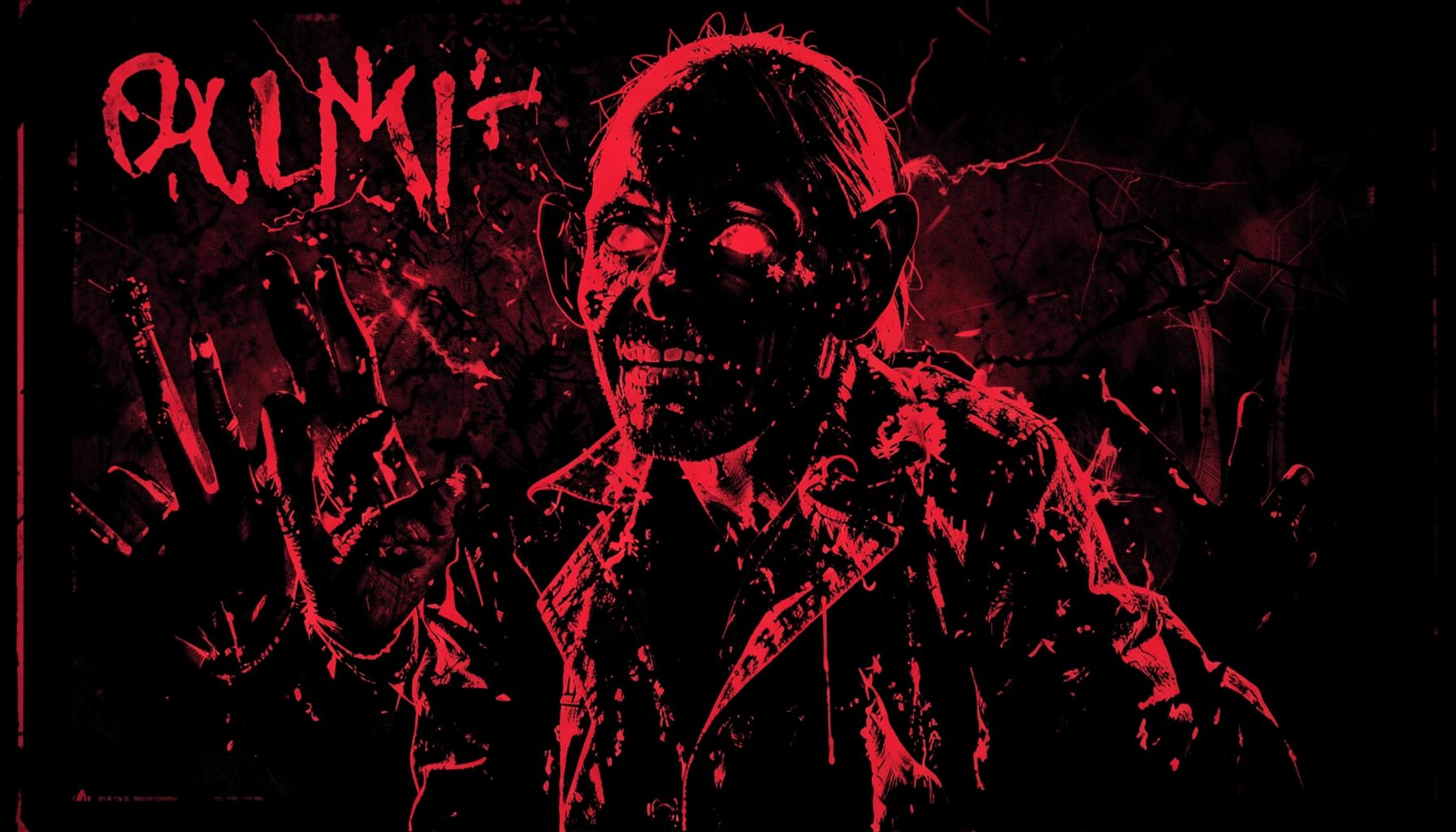 Dark concert-style poster art with bold crimson and black imagery, evoking punk and horror aesthetics